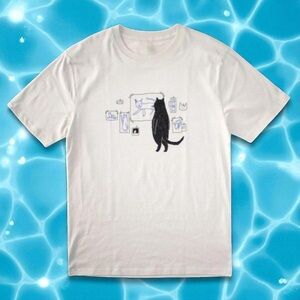 Artistic White T-Shirt with Cat Design